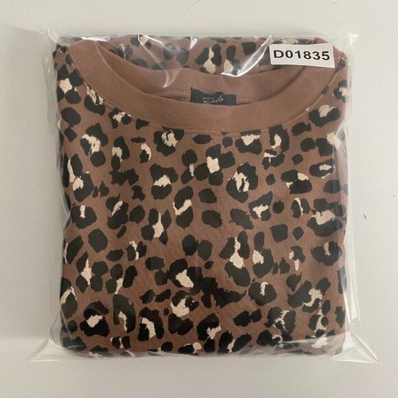 Rails Reeves Mountain Leopard Print Raw Hem Sweatshirt Size Medium Brown Crew - Picture 10 of 10